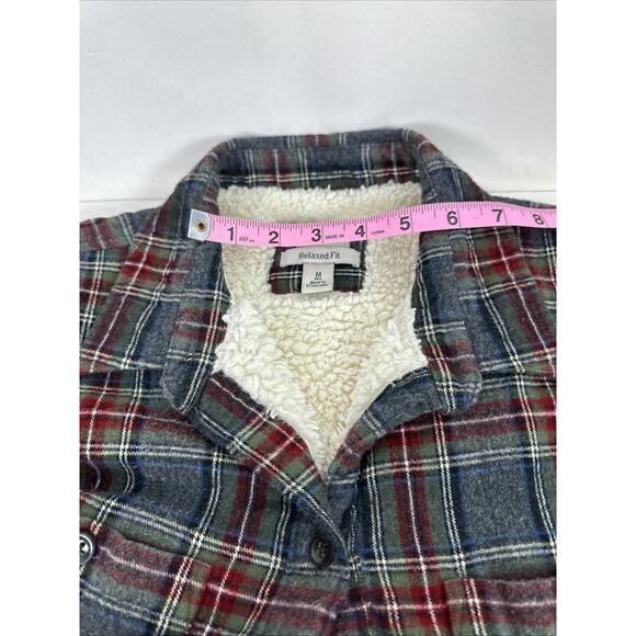 L.L. Bean Lumberjack Shirt Jacket Sherpa Lined Plaid Button Up Medium Regular - Picture 14 of 15